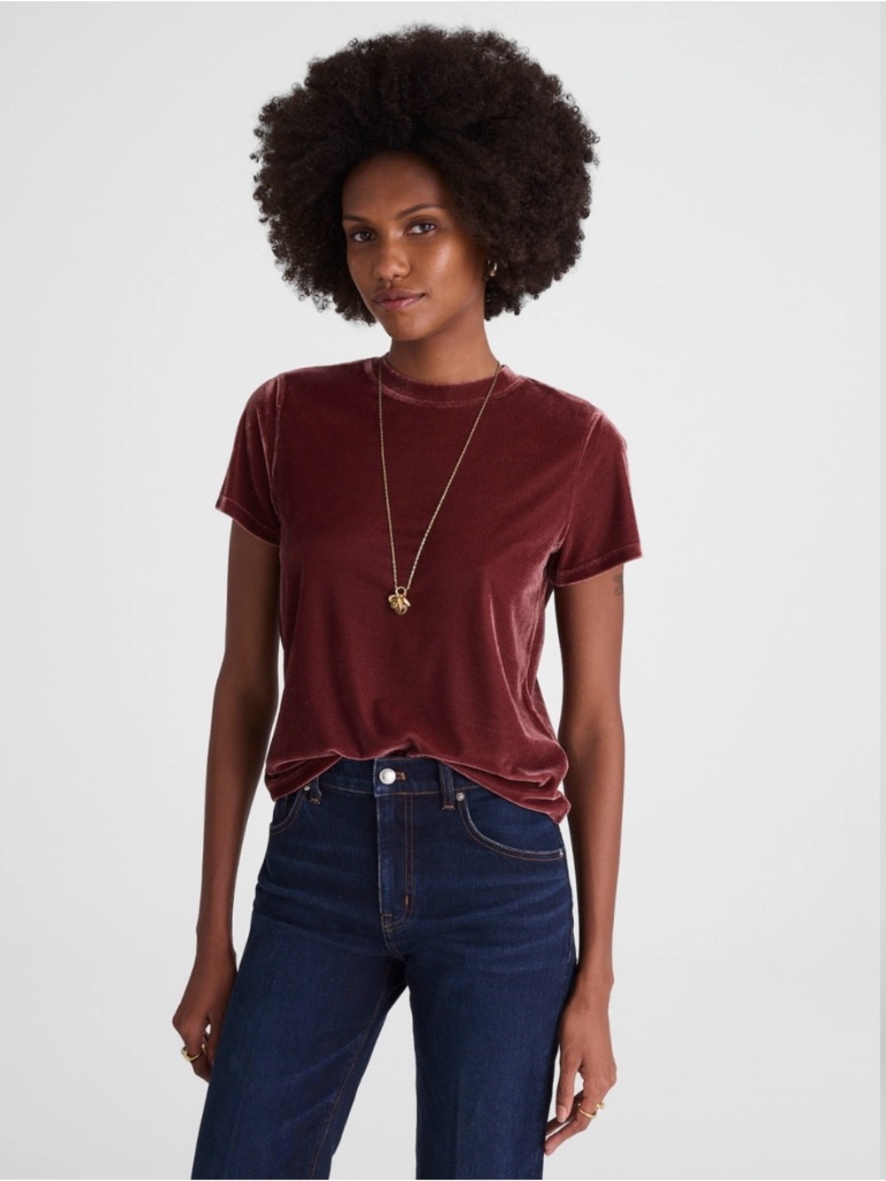 NWT Madewell Relaxed Tee Velvet in Spicy Raisin